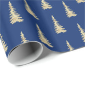 Gold Woodland Spruce Trees Forest Navy Blue Cadeaupapier (Rol Hoek)