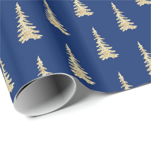 Gold Woodland Spruce Trees Forest Navy Blue Cadeaupapier (Rol Hoek)