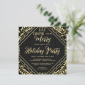 Gold Wreate and Black Holiday Party Invitation Kaart (Staand voorkant)