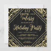 Gold Wreate and Black Holiday Party Invitation Kaart (Voorkant)