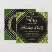 Gold Wreate and Green Holiday Party Invitation Kaart (Voorkant / Achterkant)