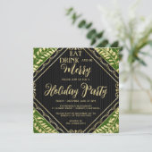 Gold Wreate and Green Holiday Party Invitation Kaart (Staand voorkant)