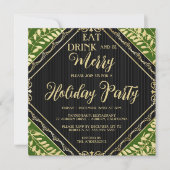 Gold Wreate and Green Holiday Party Invitation Kaart (Voorkant)