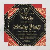 Gold Wreate and Red Holiday Party Invitation Kaart (Voorkant / Achterkant)