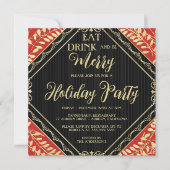 Gold Wreate and Red Holiday Party Invitation Kaart (Voorkant)