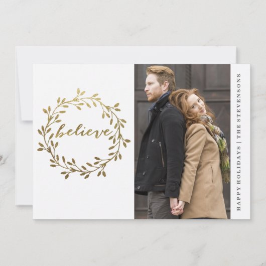 Gold Wreate Holiday Card met foto Feestdagenkaart (Voorkant)