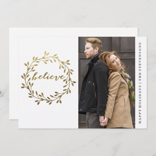 Gold Wreate Holiday Card met foto Feestdagenkaart (Voorkant / Achterkant)