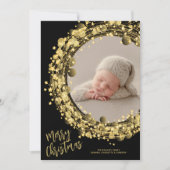 Gold Wreate op Black Merry-kerstfoto Feestdagenkaart (Voorkant)