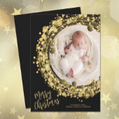 Gold Wreate op Black Merry-kerstfoto Feestdagenkaart