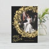 Gold Wreate op zwarte kerst Feestdagenkaart (Staand voorkant)