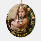 Gold Wreated Cat First Kerstmis Eenvoudige foto Keramisch Ornament (Links)
