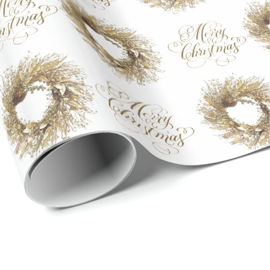 Gold Wreated Merry-kerstinpakpapier Cadeaupapier (Rol Hoek)
