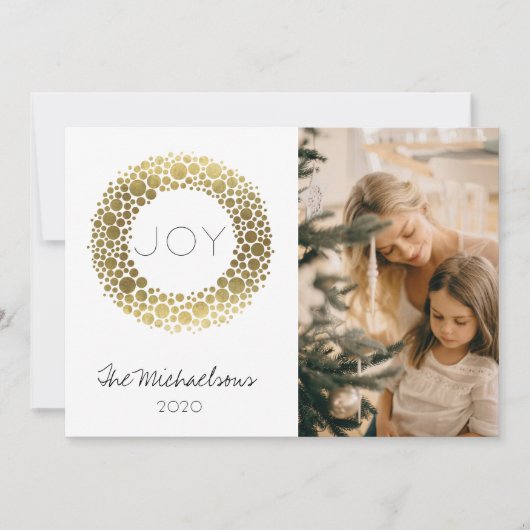 Gold Wreath Blush Waterverf Fotovakantie Feestdagenkaart (Voorkant)