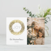 Gold Wreath Blush Waterverf Fotovakantie Feestdagenkaart (Staand voorkant)