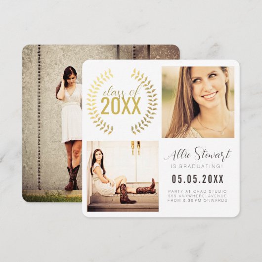 Gold Wreath Class of Graduation Graduate Photo Aankondiging (Voorkant / Achterkant)