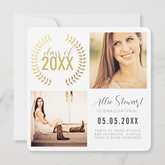 Gold Wreath Class of Graduation Graduate Photo Aankondiging (Voorkant)