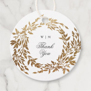 Gold Wreath Classic Monogram Huwelijk Bedankjes Labels