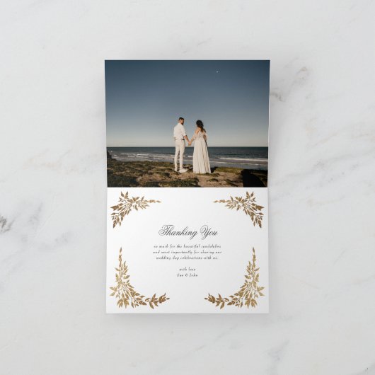 Gold Wreath Classic Monogram Huwelijk Bedankkaart (Binnen)