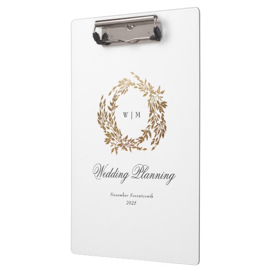 Gold Wreath Classic Monogram Huwelijk Klembord (Links)