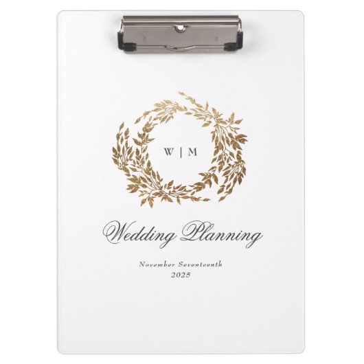 Gold Wreath Classic Monogram Huwelijk Klembord (Voorkant)