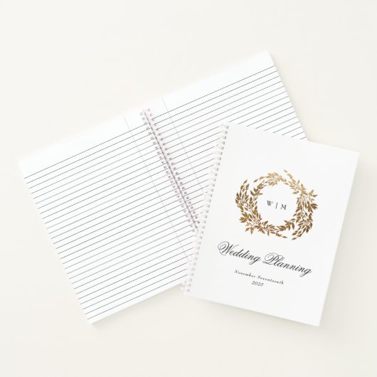 Gold Wreath Classic Monogram Huwelijk Notitieboek (Binnen)