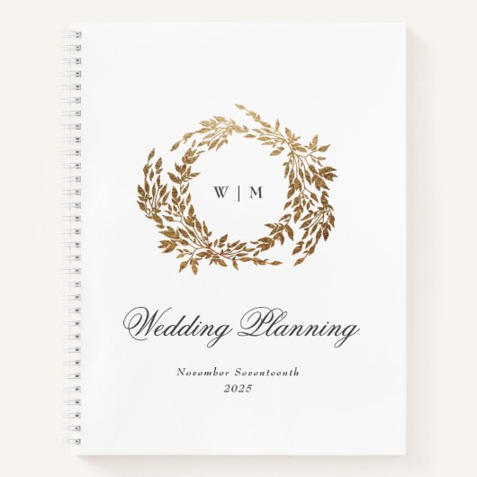 Gold Wreath Classic Monogram Huwelijk Notitieboek (Voorkant)