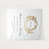 Gold Wreath Classic Monogram Huwelijk Wandkleed (Voorkant (horizontaal))