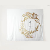 Gold Wreath Classic Monogram Huwelijk Wandkleed (Voorkant (horizontaal))