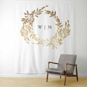 Gold Wreath Classic Monogram Huwelijk Wandkleed