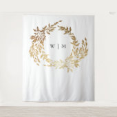 Gold Wreath Classic Monogram Huwelijk Wandkleed (Voorkant)
