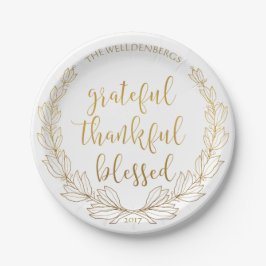 Gold Wreath Grateful Thankful Blessed Monogram Papieren Bordje
