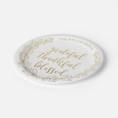 Gold Wreath Grateful Thankful Blessed Monogram Papieren Bordje (Gekanteld)