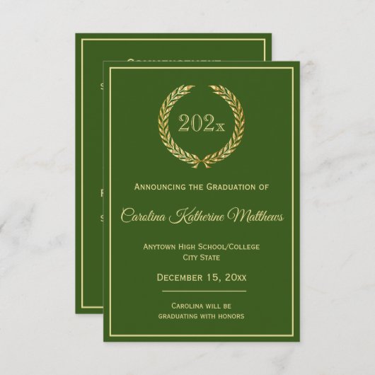Gold Wreath Green Afstuderen Aankondiging (Voorkant / Achterkant)
