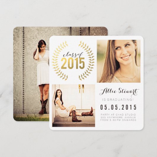 Gold Wreath Klasse van 2015 Afstuderen fotokaarten Aankondiging (Voorkant / Achterkant)
