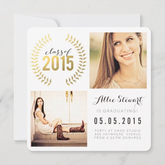 Gold Wreath Klasse van 2015 Afstuderen fotokaarten Aankondiging (Voorkant)
