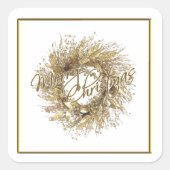 Gold Wreath Merry Kerstmis Vierkante Sticker (Voorkant)