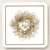 Gold Wreath Merry-Onderzetter voor kerstmis Bier Onderzetter (Voorkant)