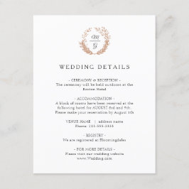 Gold Wreath met een monogram. Bruiloft details Informatiekaartje
