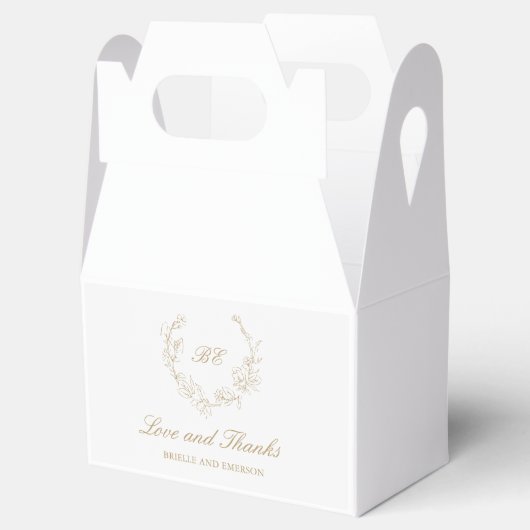Gold Wreath Monogram Elegante bruiloft Bedankdoosjes (Geopend)