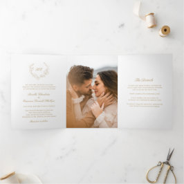 Gold Wreath Monogram Elegante bruiloft Drieluik Uitnodiging