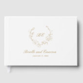 Gold Wreath Monogram Elegante bruiloft Gastenboek (Voorkant)