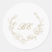 Gold Wreath Monogram Elegante bruiloft Ronde Sticker (Voorkant)