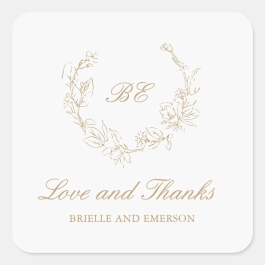 Gold Wreath Monogram Elegante bruiloft Vierkante Sticker (Voorkant)
