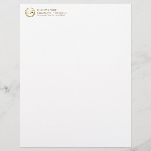 Gold Wreath Scale of Justice Attorney Letterhead Gepersonaliseerd Briefhoofd (Voorkant)