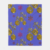 Gold Xmas Baubles en Snowflakes Blauwe Kerstmis Fleece Deken (Voorkant)