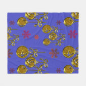 Gold Xmas Baubles en Snowflakes Blauwe Kerstmis Fleece Deken (Voorkant (Horizontaal))