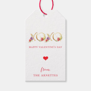 Gold XOXO Floral Valentijnsdag Cadeaulabel