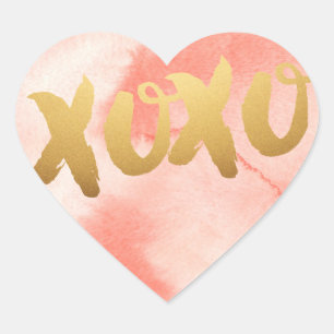 Gold XOXO houdt van Roze waterverf Hartslagers Hart Sticker