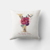 Gold Y Monogram Floral Burgundy Red Kussen (Achterkant)