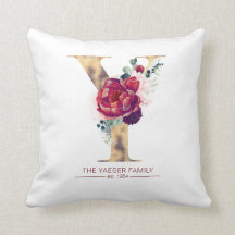 Gold Y Monogram Floral Burgundy Red